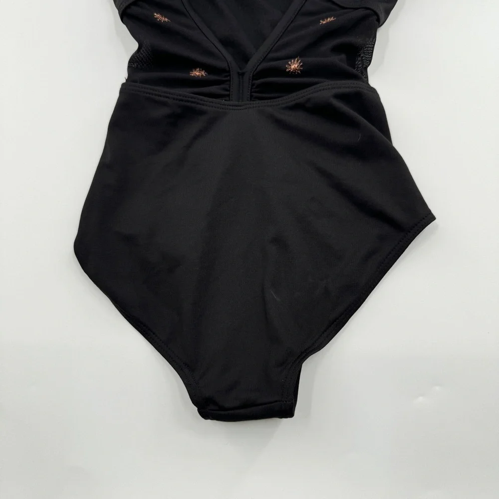 Bloch Kids Black Dance Leotard | Open Back Mesh Detail | Short Sleeve | Size 4–6